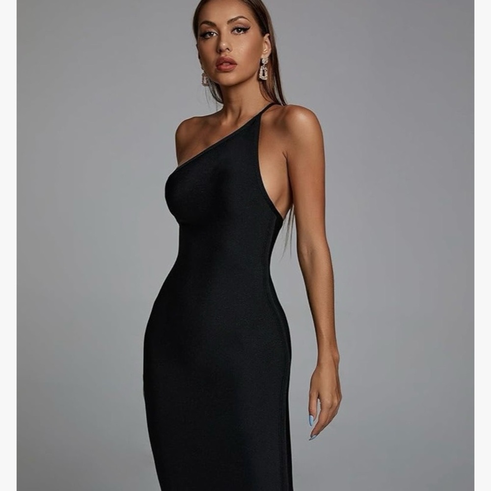 Elegant Black One-Shoulder bandage Dress
